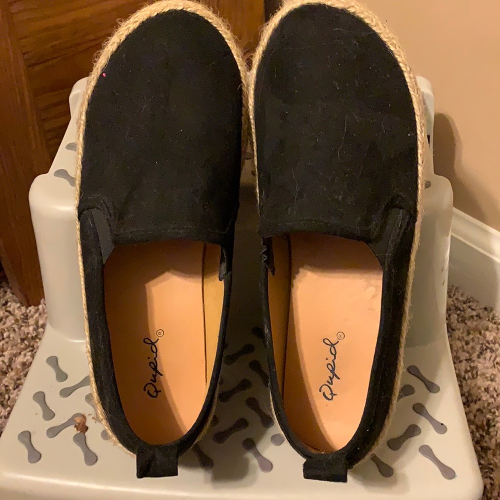 Suade feel black flat espadrilles